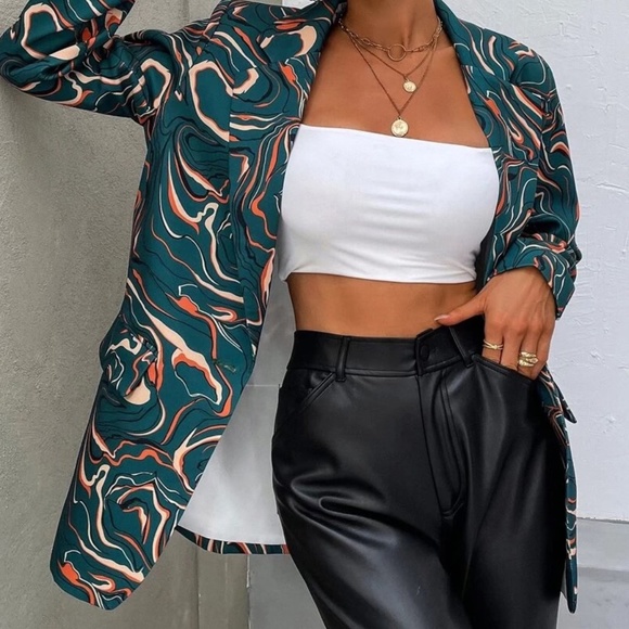 Shein Allover Print Lapel Neck Blazer - Picture 6 of 8